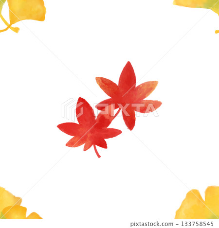 Autumn leaves and ginkgo watercolor seamless pattern Autumn leaves Background material Illustration Design material 133758545