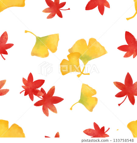 Autumn leaves and ginkgo watercolor seamless pattern Autumn leaves Background material Illustration Design material Autumn leaves and ginkgo watercolor seamless pattern Autumn leaves Background material Illustration Design material 133758548