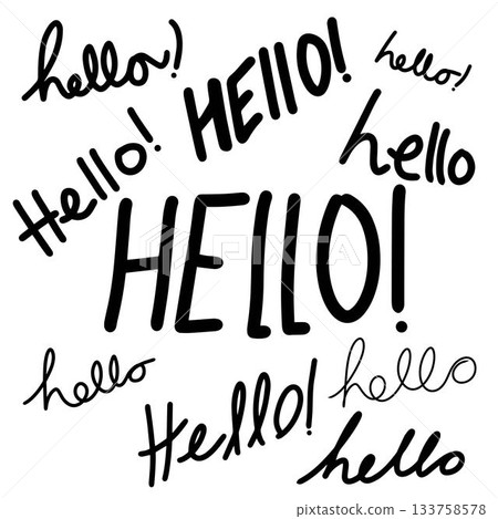Hello! symbol, greeting Hand drawn scribble script calligraphy brush storke element icon illustration 133758578