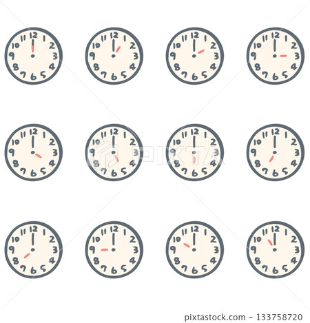 簡易幼兒園時間插圖（時鐘系列）| 各種時鐘套裝（12 小時制時鐘） 133758720