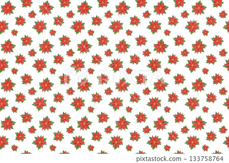 一品紅水彩無縫圖案聖誕節背景素材 花卉插畫設計素材 133758764