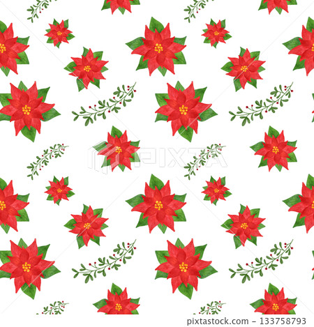 一品紅水彩無縫圖案聖誕節背景素材 花卉插畫設計素材 一品紅水彩無縫圖案聖誕節背景素材 花卉插畫設計素材 133758793