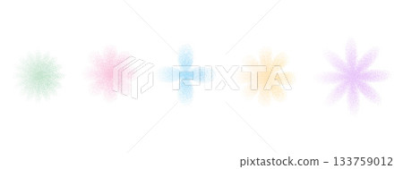 Y2k flowers icons with grain noise pastel tones gradient. Retro soft blue, green stippling forms set. Halftone gradation floral figures isolated on white background. Vector gritty illustration 133759012