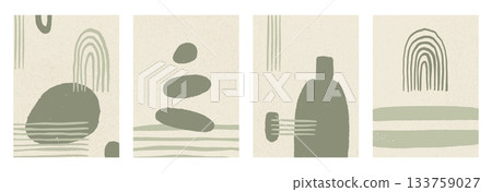 Boho olive wall posters. Abstract japandi interior vector design. Vector geometry shapes background zen aesthetic. Arch freehand lines on rice paper. Retro sage green and beige meditation ornament Boho olive wall posters. Abstract japandi interior vector design. Vector geometry shapes background zen aesthetic. Arch freehand lines on rice paper. Retro sage green and beige meditation ornament 133759027
