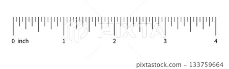 Ruler scale, measuring chart with 4 inches, with numbers. Length measurement distance, height, math. Template of eight-inch sewing tool. Ruler scale, measuring chart with 4 inches, with numbers. Length measurement distance, height, math. Template of eight-inch sewing tool. 133759664