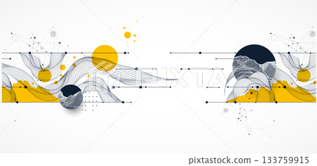 Abstract wireframe background. Modern science art elements. Surface illustration. Abstract wireframe background. Modern science art elements. Surface illustration. 133759915