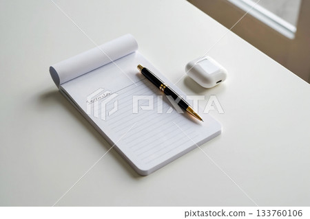 close up of black pen on white table 133760106