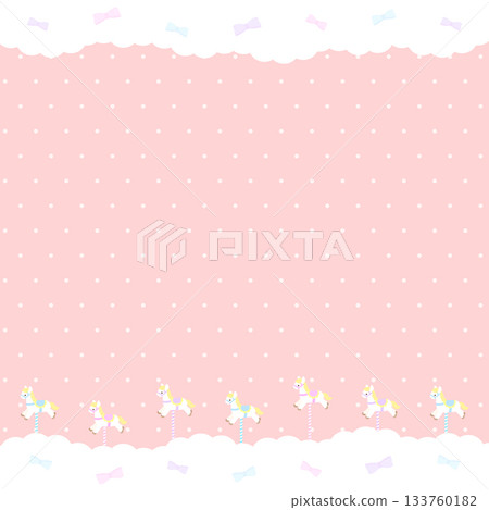 精美的紅色相框，配有蓬鬆的絲帶和搖搖馬，方形。 133760182