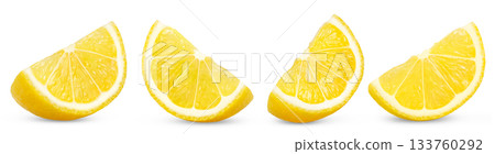 Set of lemon slices isolated. Cut in a slice of ripe lemons collection with clipping path.  133760292