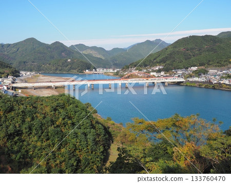 Kumano River as seen from Tanjaku Castle, Shingu City, Wakayama Prefecture Kumano River as seen from Tanjaku Castle, Shingu City, Wakayama Prefecture 133760470