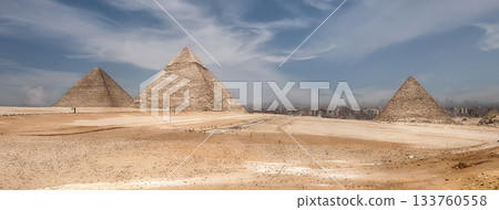 Scenic view over the three main Pyramids of Giza, Egypt 133760558