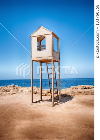 Iconic lifeguard station on the beach, Sharm el Sheikh, Egypt 133760559