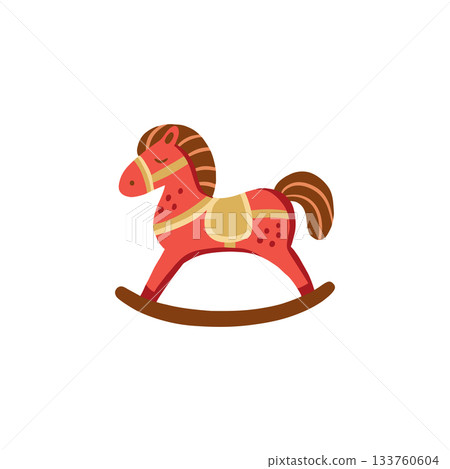 Red rocking horse toy. Hand drawn simple vector illustration for fun New Years and Christmas cards, banners and invitations. Symbol of the year 2026. 133760604