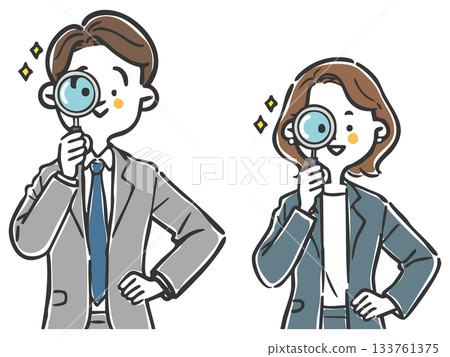 商務人士正在用放大鏡查看，上半身，向量圖 133761375