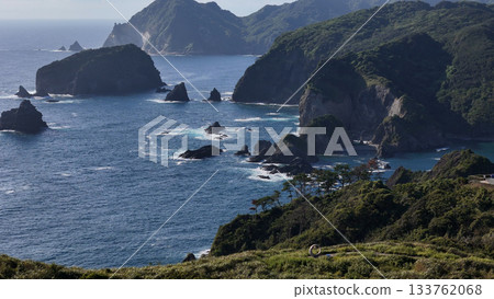 Bell of Encounter in Yuusuge Park and Aiai Cape (aerial view) - Minamiizu Town, Shizuoka Prefecture, Japan Bell of Encounter in Yuusuge Park and Aiai Cape (aerial view) - Minamiizu Town, Shizuoka Prefecture, Japan 133762068