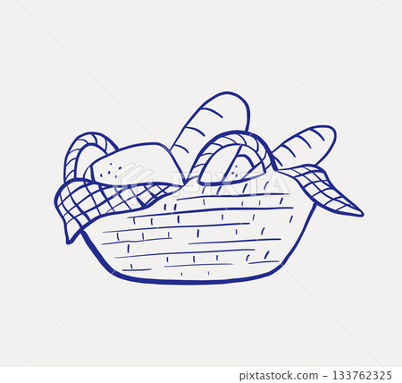 Bread basket drawing, whimsical baked product for picnic, doodle illustration Bread basket drawing, whimsical baked product for picnic, doodle illustration 133762325