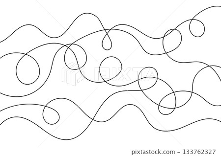 Continuous wavy thread drawing, curly squiggly cable pattern in chaotic abstract linear vector Continuous wavy thread drawing, curly squiggly cable pattern in chaotic abstract linear vector 133762327