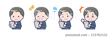 A "senior man in casual clothes" using a tablet 133762332