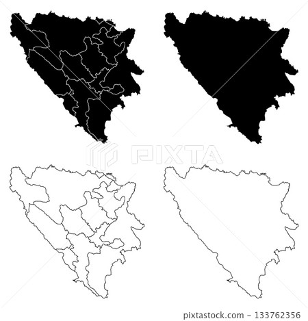 Bosnia and Herzegovina Outline and Solid Fill Map Set. 133762356