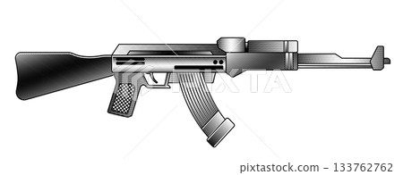 Assault rifle automatic weapon in vintage engraving style black and white etching of long gun firearm for military war concept design Assault rifle automatic weapon in vintage engraving style black and white etching of long gun firearm for military war concept design 133762762