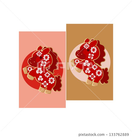 Festive Red Horse with Cherry Blossom Pattern Cards Vietnamese Zodiac Horse vietnamese horse mascot for lunar new year 133762889