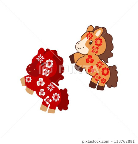 Festive Red Horse with Cherry Blossom Pattern Cards Vietnamese Zodiac Horse vietnamese horse mascot for lunar new year 133762891