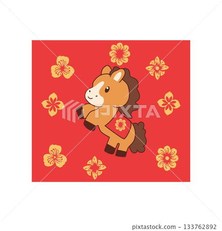 Festive Red Horse with Cherry Blossom Pattern Cards Vietnamese Zodiac Horse vietnamese horse mascot for lunar new year 133762892