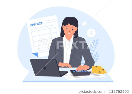 Illustration of Accountant Working with Invoice and Calculator 133762993