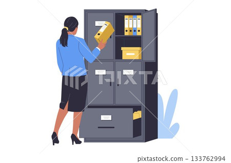 Illustration of Administrative Staff Filing and Document Organization Illustration of Administrative Staff Filing and Document Organization 133762994
