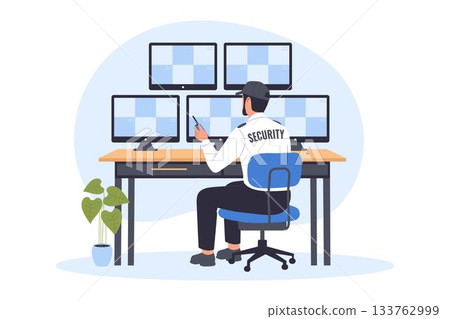 Illustration of Security Officer and Surveillance Monitoring Illustration of Security Officer and Surveillance Monitoring 133762999