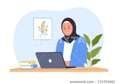 Illustration of Muslim Woman Working on a Laptop 133763002