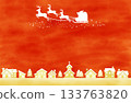 Christmas background with red sky and Santa silhouette 133763820