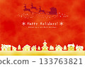 Christmas background with red sky and Santa silhouette 133763821