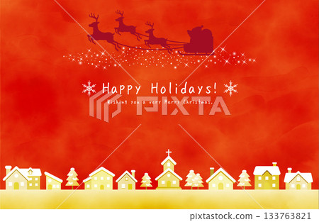 聖誕背景,紅色的天空和聖誕老人的剪影 聖誕背景,紅色的天空和聖誕老人的剪影 133763821