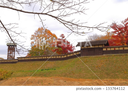 Sakai Castle walls and Iro Yagura surrounded by autumn leaves Sakai Castle walls and Iro Yagura surrounded by autumn leaves 133764112