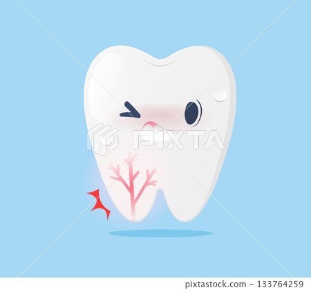 Tooth Cartoon Showing Root Pain and Sensitivity Symptom 133764259