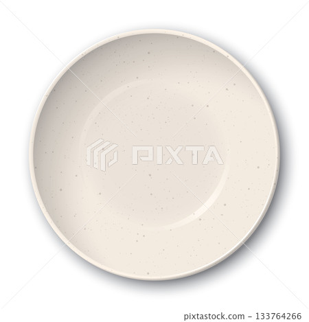 Top view of empty circle bowl beige color with grainy texture on white background Top view of empty circle bowl beige color with grainy texture on white background 133764266