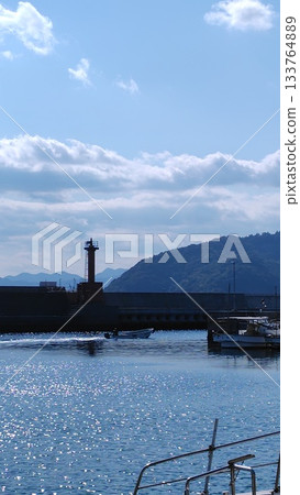 Fishing port and lighthouse on a sunny day 133764889