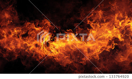 黑暗中燃燒的紅色和黃色火焰的背景素材 133764920