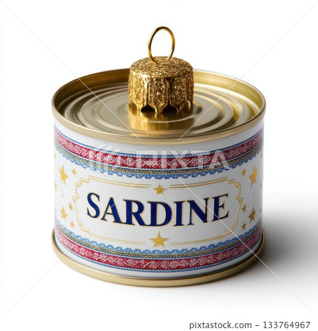 Christmas ornament shaped like a sardine can with festive decoration Christmas ornament shaped like a sardine can with festive decoration 133764967