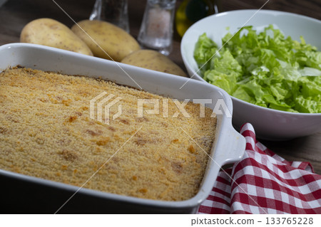 Hachis parmentier, french dish with mashed potato and minced beef Hachis parmentier, french dish with mashed potato and minced beef 133765228