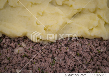 Hachis parmentier, french dish with mashed potato and minced beef Hachis parmentier, french dish with mashed potato and minced beef 133765355