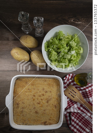 Hachis parmentier, french dish with mashed potato and minced beef Hachis parmentier, french dish with mashed potato and minced beef 133765372