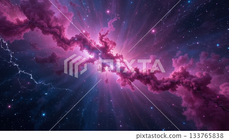 Majestic Pink Nebula Trailing Across Dark Starry Deep Space Sky 133765838