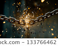 Chains break apart with bright sparks flying in mid-air 133766462