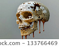 Melting puzzle skull with dripping pieces resembling flowing water 133766469