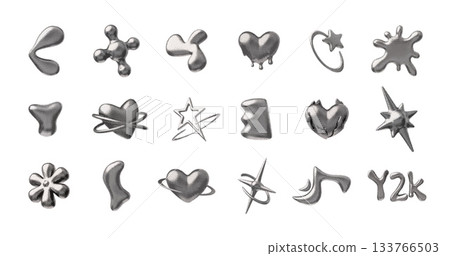 Pixel halftone abstract element set in Y2K style. Digital art, 8-bit. 133766503