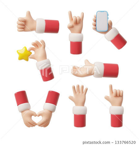 Hands gestures emoji 3D vector set, arm with red sleeve with smartphone, five fingers, pointer, thumb up, heart gestures Hands gestures emoji 3D vector set, arm with red sleeve with smartphone, five fingers, pointer, thumb up, heart gestures 133766520