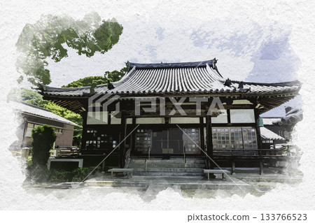 廣島縣吳市飛島街道秋灘禦手洗大東寺正殿水彩畫 133766523