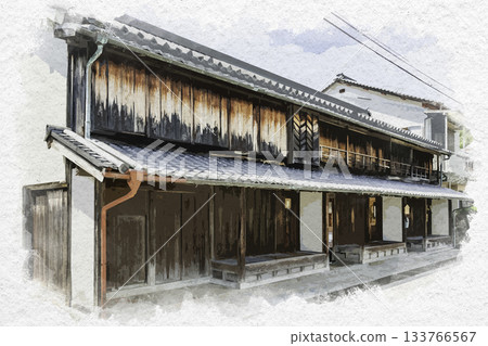 Watercolor painting style, Akinada Tobishima Kaido, Osaki Shimojima, Mitarai, Boathouse Cafe Wakacho, Kure City, Hiroshima Prefecture 133766567